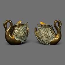 Exquisite Vintage Brass Swan Taper Candle Candlestick Holder A Timeless Treasure picture