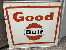 Vintage GOOD GULF Porcelain Gas Pump Plate Rolled Tube Top & Bottom 20’X 22’ picture