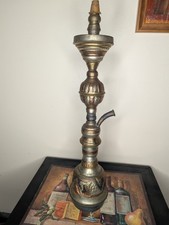 Vintage Ornate Brass Hookah with Hose – Approx. 2 Feet Tall picture