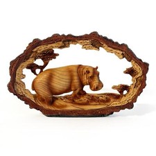 SOLITARY HIPPO IN WOOD EFFECT RESIN |Ornaments for Home | Wildlife| Hippopotamus picture