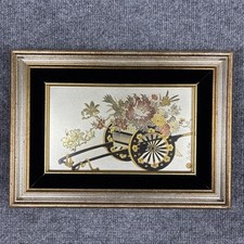 Vintage Japanese Chokin Art Flower Wagon Signed Shuho Framed Gilt Metal Lin Art picture