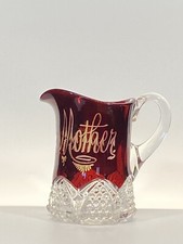 Souvenir Ruby Stained Pressed Crystal Glass Pitcher Fair etched MOTHER 1906 B2 picture