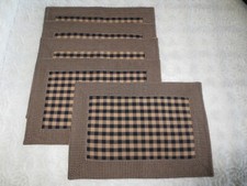 5 Reversible NAVY & TAN CHECK Cotton HOMESPUN PLACEMATS - 18.75
