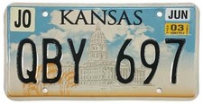 Kansas 2003 Capitol Building License Plate QBY 697 Johnson County picture