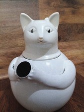 Vintage Copco White Cat Teapot Enamelware Tea Kettle 11x11 3 Quart 1980 EUC  picture