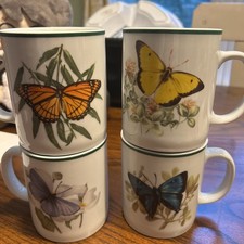 Vintage Nat'l Wildlife Federation Coffee Mugs Butterfly Monarch 4pc Set - MINT picture