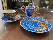 Antique beautiful Blue Dragonware moriage Japanese tea set, 6 settings (19 pc) picture