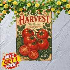 Distressed Border Ripe Red Tomato Cluster Art Plaque Garden Metal Sign picture