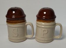 Vintage Brown Drip Glaze Salt Pepper Shakers Pottery Farmhouse Decor Handles 5