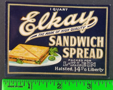 Vintage Elkay Sandwich Spread Food Label Card picture