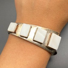 Vintage Southwestern Modernist MOP Sterling Silver Bracelet Cuff 6-3/4