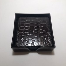 Vintage Bombay Company Set/6 Alligator/Croc Pattern Coasters W/Holder Brown picture