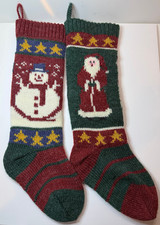 2 Vintage Russ Berrie  Knit Christmas Stocking Snowman Santa picture