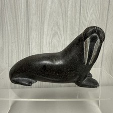 VTG Eskimo Stone Carving of Walrus Seal Sea Lion Signed 7