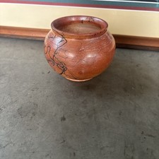 P Roderer Raku Horse Hair & Turquoise Pottery Vase Signed Vintage picture
