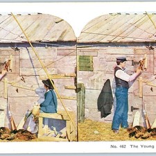 c1900s Young Trappers Men Boys Rifle Gun Catch Skinning Fur Stereoview Trap V37 picture