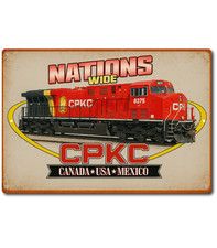 CPKC Railroad Tin Sign Canada USA Mexico Train Engine Decor Vintage Style 12x8 picture