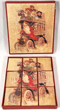 vintage Daddy Xmas Motor Bus 9 piece large wood Block Puzzle santa Christmas picture