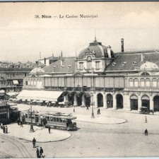 c1910s Nice France Casino Municipal Place Massena Street Tram Postcard Giletta picture