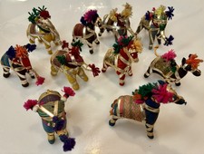 Vtg Anglo Raj Embroidered Cotton Horse Camel Elephant Ornaments LOT OF 10 INDIA picture