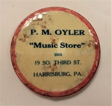 antique PM OYLER harrisburg pa POCKET MIRROR MUSIC STORE advertising picture