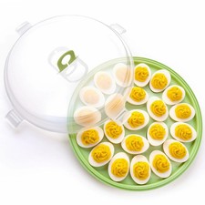 Deviled Egg Tray Platter Round Egg Tray Devil Carrier with Lid Keeper Platter picture