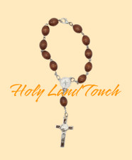 Bracelet Olive Rosary Wood Metal Cross Jerusalem Handmade Beads Cross Catholic picture