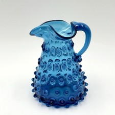 Vintage MCM Empoli Glass 1950's Cobalt Hobnail Pitcher picture
