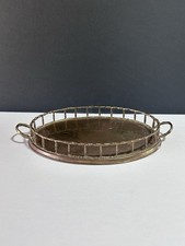 Solid Brass Hollywood Regency Oval Bamboo Tray Handles MCM 14.5” Vintage Decor picture