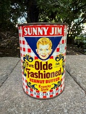 Vintage Sunny Jim Peanut Butter Krunchy Style Tin Can picture