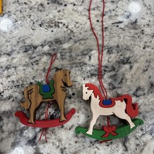 2 Wooden Rocking Horse Puzzle Ornaments picture