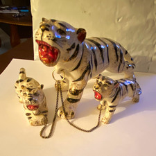Vintage MCM White Tiger Mother         w/Cubs on chain.  Japan. 1950-1960  picture
