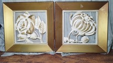 2 VTG 1960s Syroco Rose 4469 & Chrysanthemum 4469 plaques MCM Hollywood Regency picture