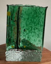 Vintage Beranek MCM Green Glass Triangle Clear Base Czech Art Vase  8