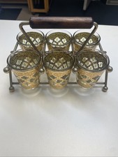 Culver Valencia Set of 6 Shot Glasses Caddy 22k Gold & Green Accents Vintage MCM picture