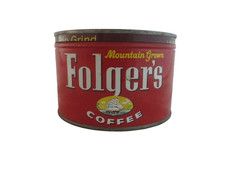 Vintage 1950s Folger's 1 Pound Golden Gate Coffee Can Tin With Lid picture