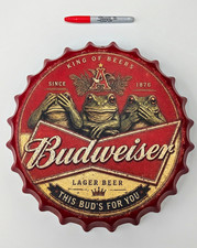 Budweiser King of Beers 14 Inch Bottle Cap Metal Wall Sign This Bud's For You picture