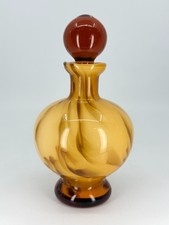 Honey Cased Glass Perfume Bottle Gold Aventurine Amber Stopper Murano style VTG picture