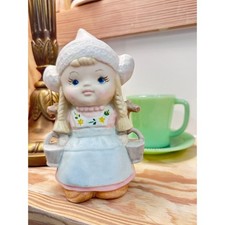 Vintage Dutch Girl Porcelain Figurine Water Buckets Pastel 6.5