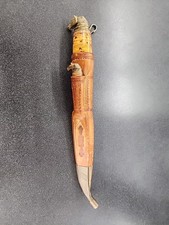 Vintage Iisakki jarvenpaa Finland Horse Hea Puukko Knife Set w/ Leather Sheath picture
