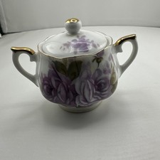 E.w. Princess Japan Mini Lidded Sugar Bowl Lavender Flowers 2 1/2 “ 6555- L picture