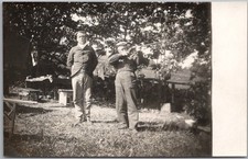 Vintage 1910s HUNTING Photo RPPC Postcard / 2 Older Hunters Playing with Rifle picture