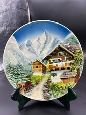 Germany Majolica Bas Relief Plate-House at Base of Mountains picture