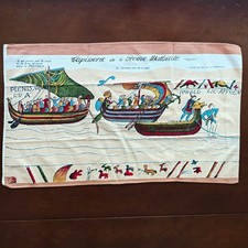 Vintage Blanval Tea Towel Wall Art Bayeux Reine Mathilde Ship Novelty MCM France picture