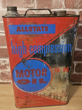 VINTAGE ALLSTATE HIGH COMPRESSION 10 QUART MOTOR OIL CAN picture