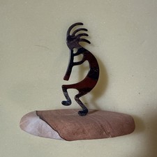 LAZART Style KOKOPELLI Flute Player Metal Laser Art on Sandstone Base picture