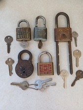 Estate Lot Vintage Corbin Reese Slaymaker Brass Old Lock Padlocks Some Keys  picture