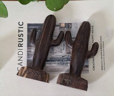 Vintage Hand Carved Ironwood Saguaro Cactus Sculpture Set Of 2 Southwestern picture