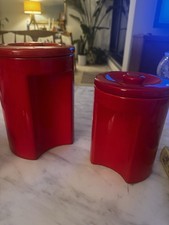 Vintage OCI Omnibus Japan Red Ceramic Nesting Canister Set of 2 picture