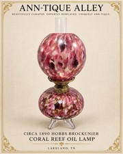 Antique Hobbs Coral Reef Cranberry Opalescent Oil Lamp Matching Shade c1890 picture